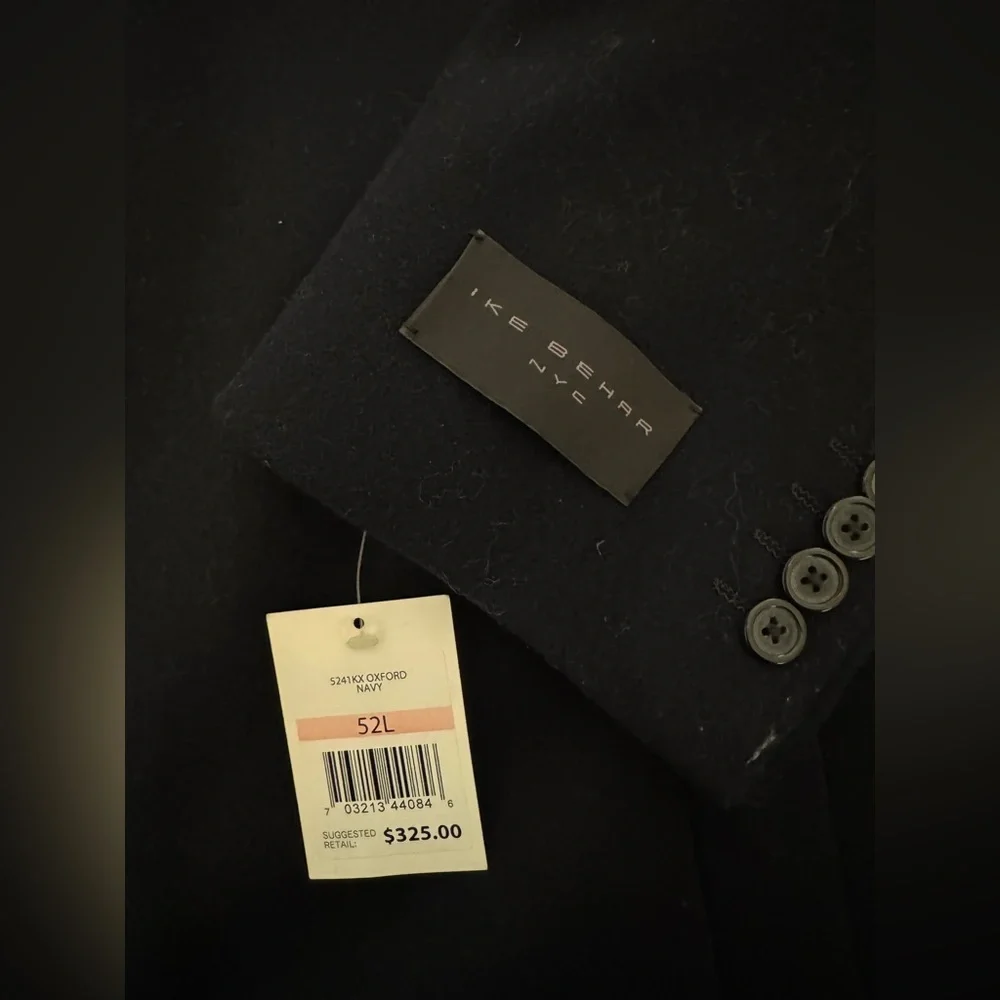 Ike Behar Men's Big Tall Navy Blue Oxford Wool Coat 54 Long - Picture 8 of 10